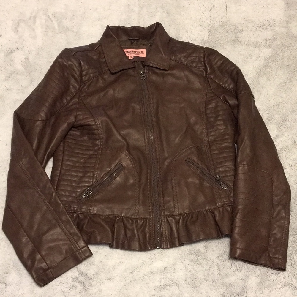 Girls faux leather brown jacket